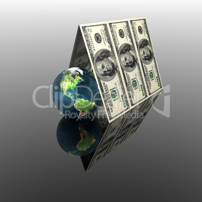 100 Dollar Scheine auf Globus