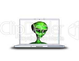 Außerirdischer auf Laptop-Bildschirm