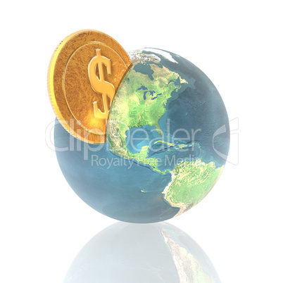 Münze und Weltkugel