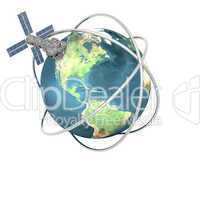 Satellit über Weltkugel