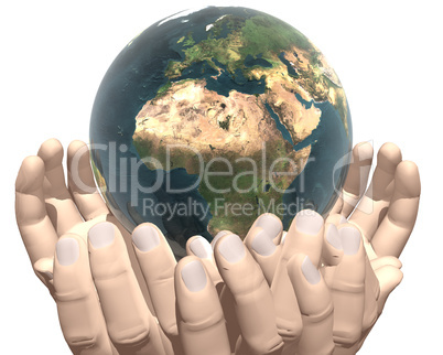 Hände halten eine Weltkugel