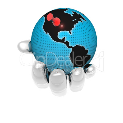 3D earth in bright hand isolated on a white