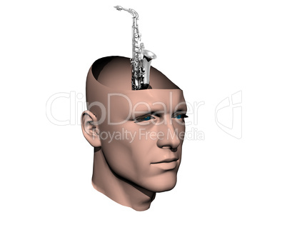 3D men cracked head with sax