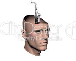 3D men cracked head with sax