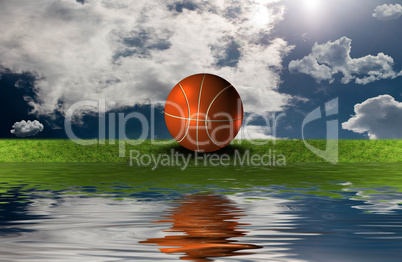 basket ball on the green grass with sky background