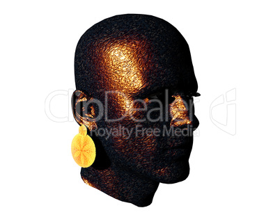3D men textured head with golden earring