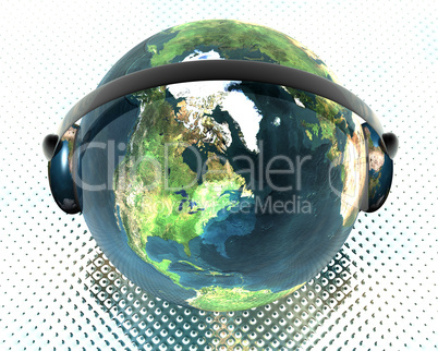 3D music globe with headphone HDRI background
