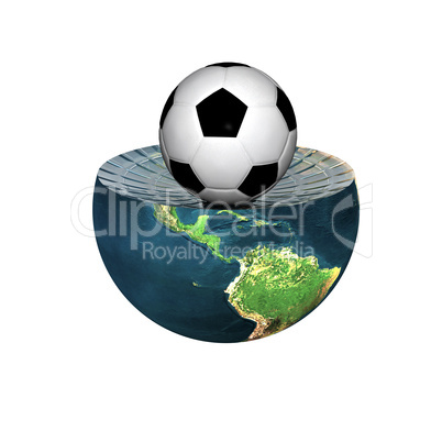 soccer ball on earth hemisphere isolated on white