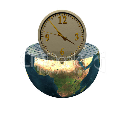 wall clock on the earth hemisphere