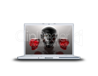 3D man head on laptop