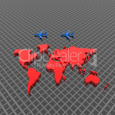 world map with airplane