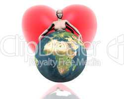 3D world Africa with girl and heart