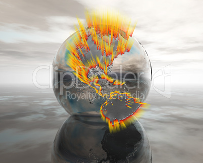 3D globe on water in silver