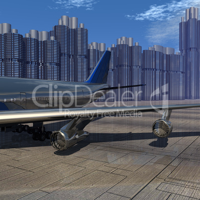 airliner with a blue sky