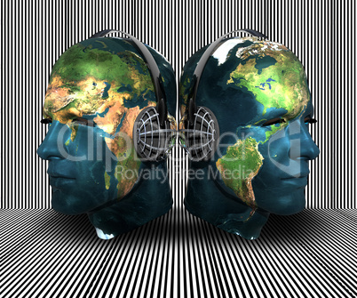 3D men head with earth texture