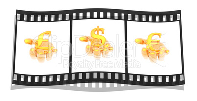 film with hands with a golden currency sign