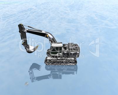 heavy excavator on a blue