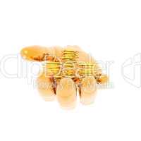 hand with a golden currency sign isolated on a white