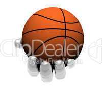 hand with basket ball isolated on a white