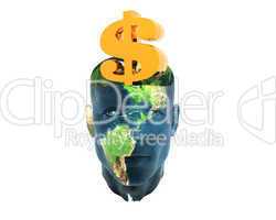 men head with golden us dollar sign isolated on a white
