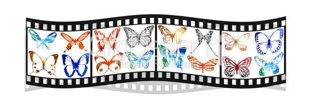film with bright metal butterfly isolated on white