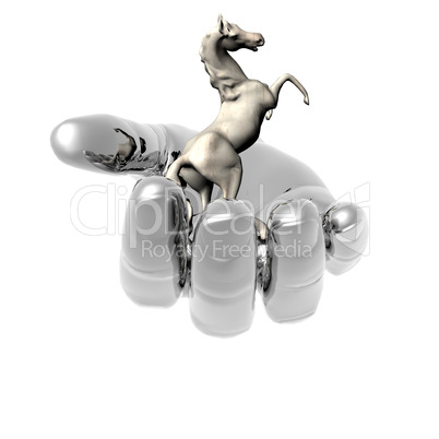 horse on metal hand