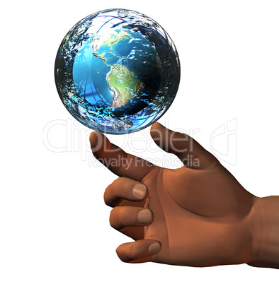 3D earth in glass ball on 3D hand