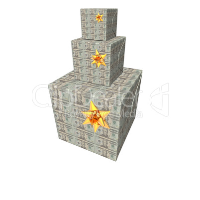gifts box pyramid with us dollar note texture