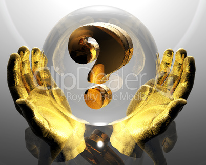 3d golden question mark in a hands