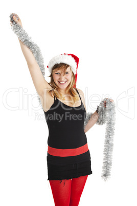 Weihnachtliches Punkmädchen mit einer Silbergirlande