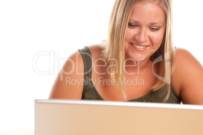 Beautiful Smiling Blonde Woman Using Laptop