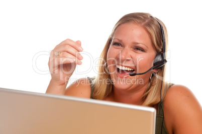 Attractive Customer Support Woman Laughs