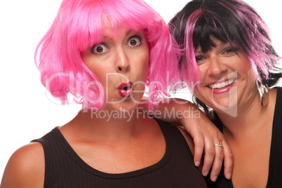 Portrait of Two Pink And Black Haired Smiling Girls