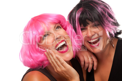 Portrait of Two Pink And Black Haired Smiling Girls