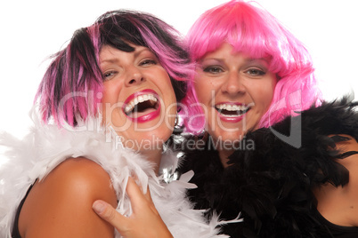 Portrait of Two Pink And Black Haired Smiling Girls