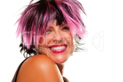 Pink And Black Haired Girl Smiling