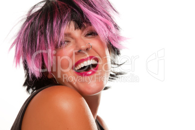 Pink And Black Haired Girl Portrait