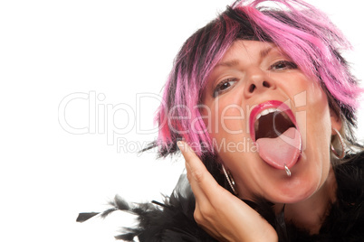 Pink And Black Haired Girl with Pierced Tongue Out