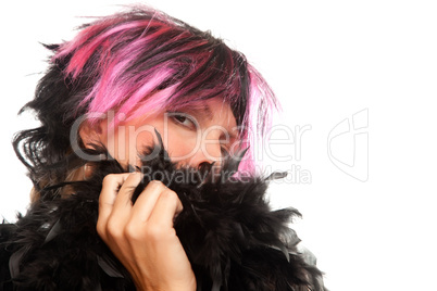 Pink And Black Haired Girl with Boa Portrait