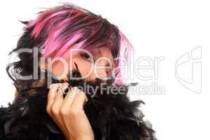 Pink And Black Haired Girl with Boa Portrait