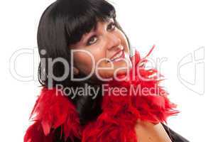 Pretty Girl with Red Feather Boa