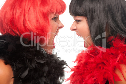 Red and Black Haired Women Screaming at Each Other