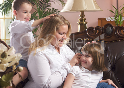 Mother and Children on The Couch