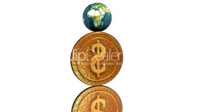 Dollar Münze und Erdkugel