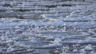 Ice drift in a river at sunset 5