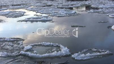 Ice drift in a river at sunset 7