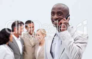 Afro-American businessman talking on mobile phone