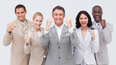 Powerful business people standing and smiling