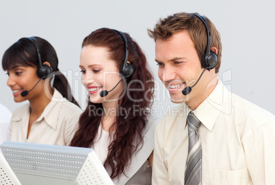 Business people working in a call center