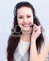 Smiling beautiful woman with a headset on